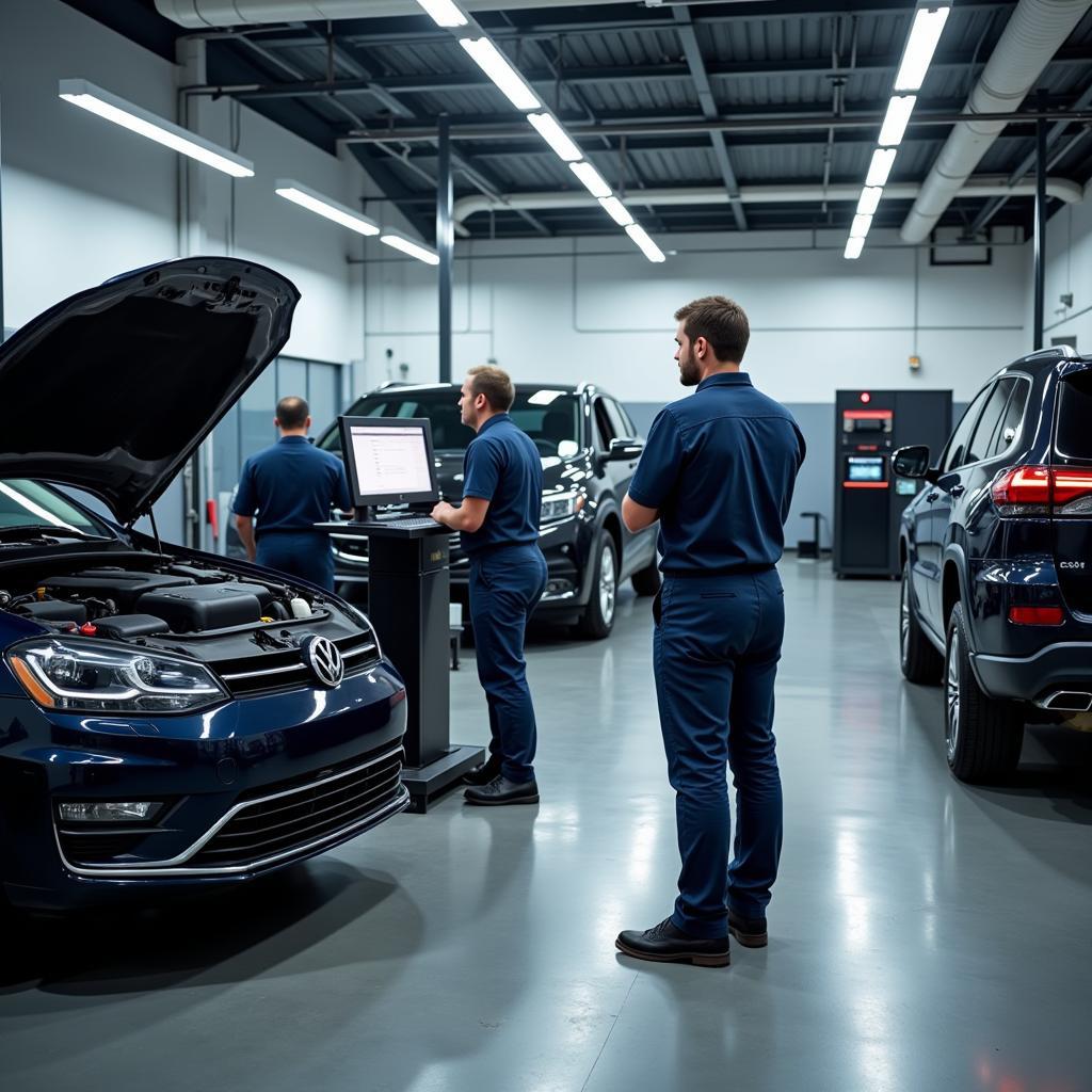 Kfz-Reparatur im Autocenter Schmidt: Moderne Werkstatt mit qualifizierten Mechanikern und fortschrittlicher Ausrüstung.