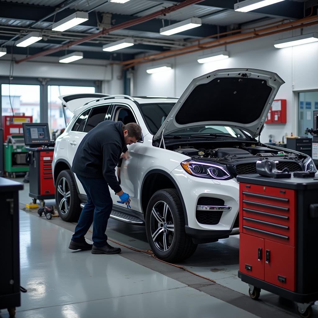 Kfz-Reparatur in einer modernen Werkstatt