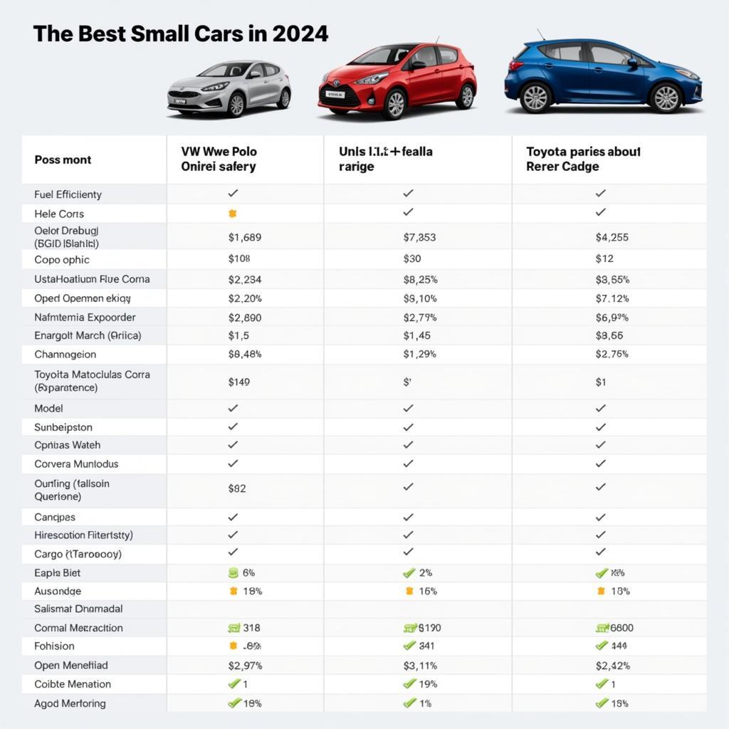 Vergleich der besten Kleinwagen 2024:  Übersicht der wichtigsten Modelle und ihrer Eigenschaften.