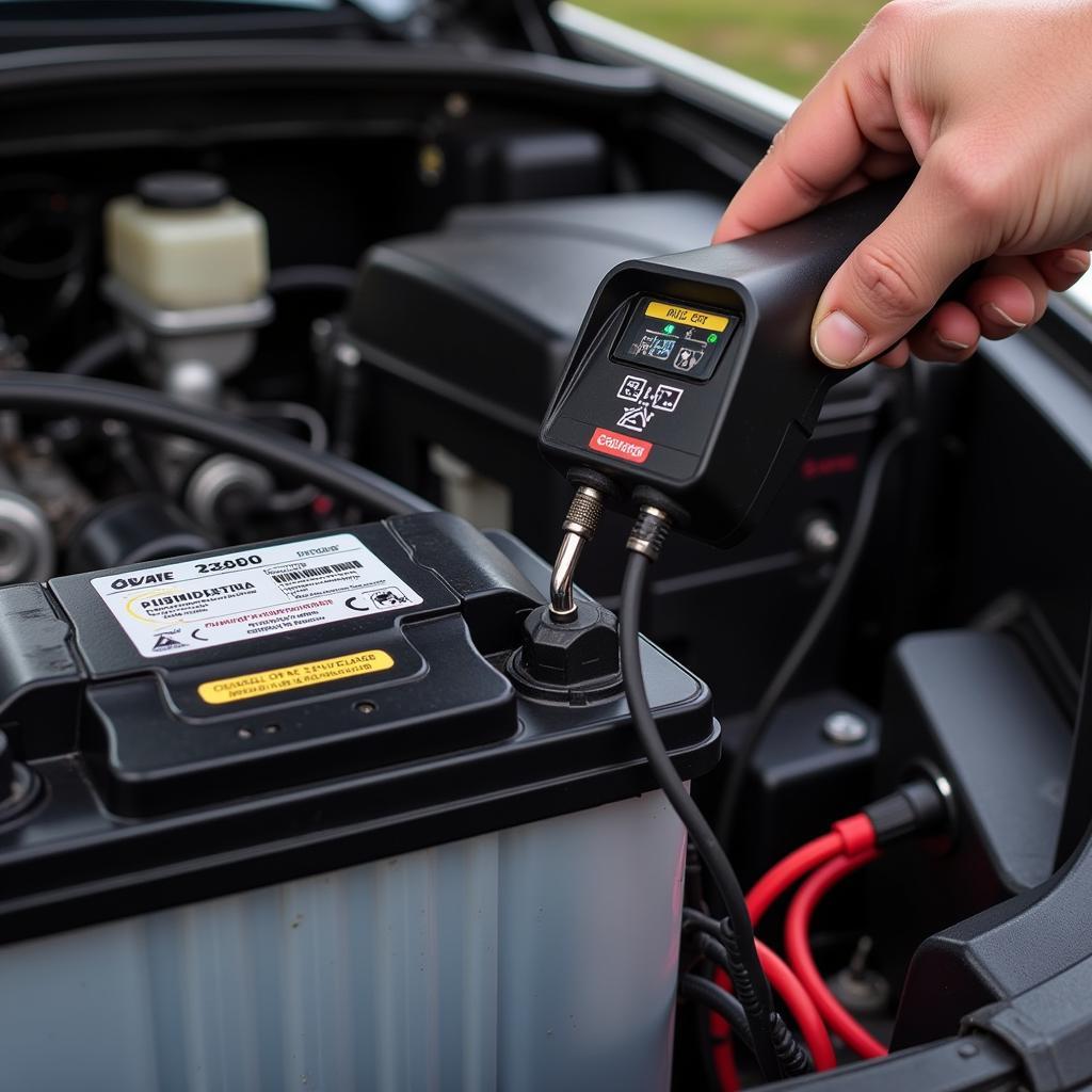 Autobatterie wird mit einem Ladegerät geladen, ohne die Kabel abzuklemmen.