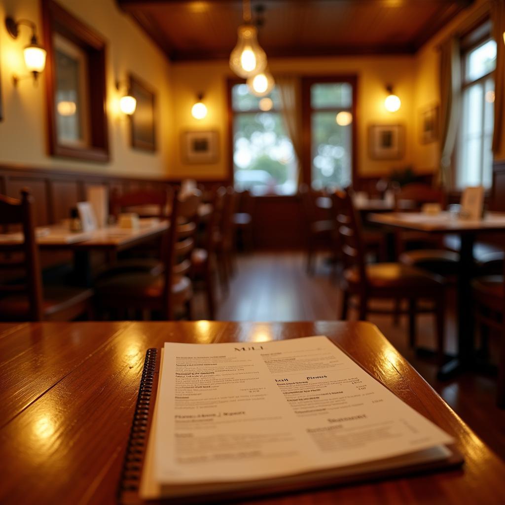 Gemütliches Restaurant mit lauschiger Atmosphäre und Speisekarte auf dem Tisch.