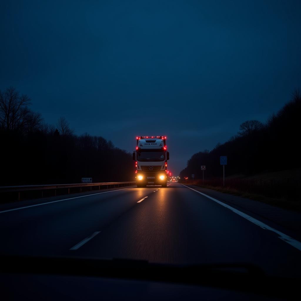 Lkw fährt nachts auf der Autobahn