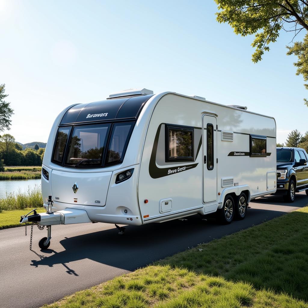 Außenansicht eines Luxus-Wohnwagen Aufliegers