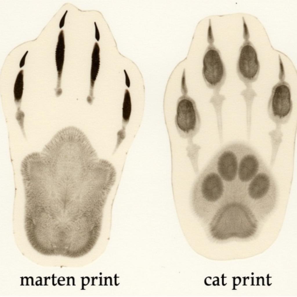 Vergleich von Marder- und Katzenpfotenabdrücken