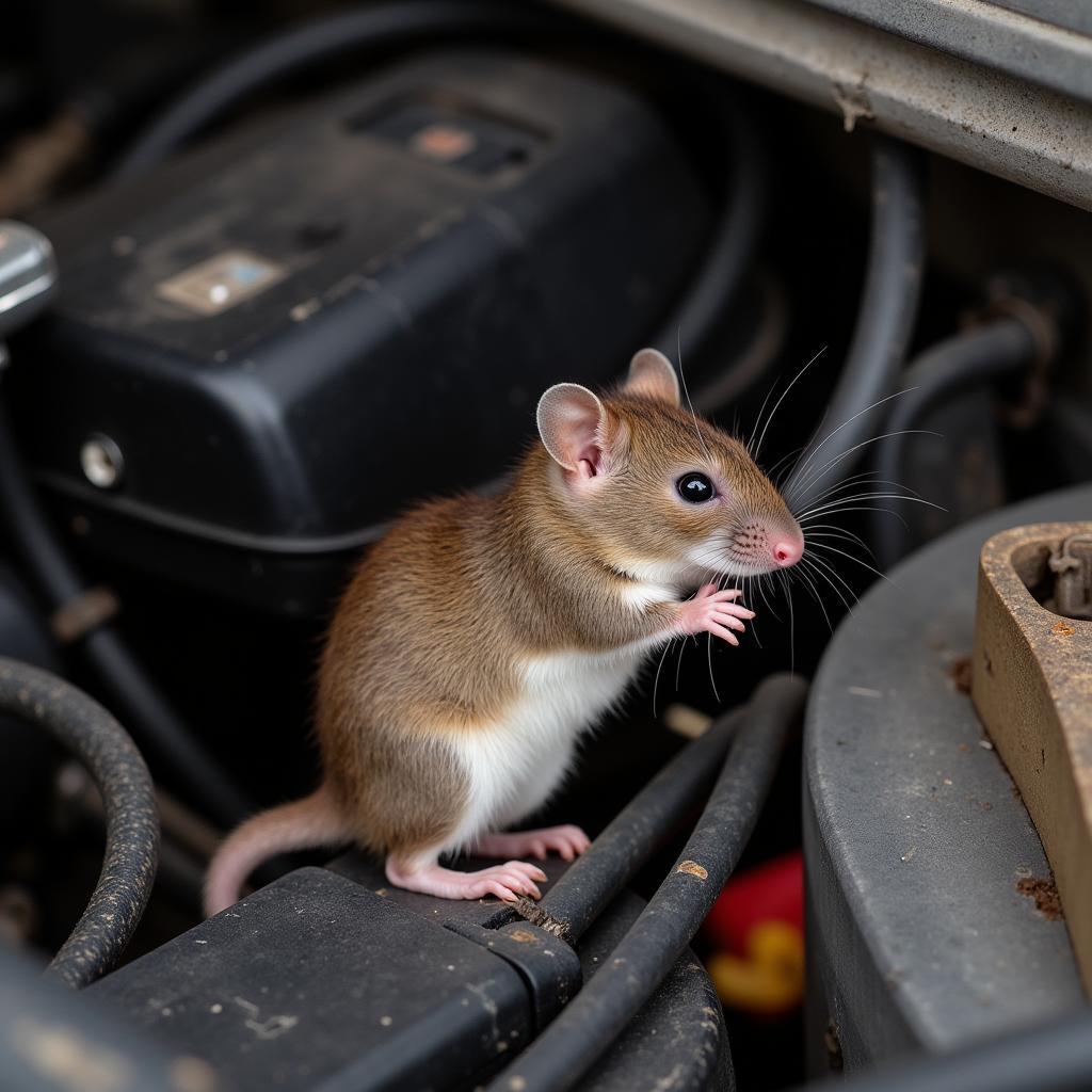 Maus knabbert an Kabeln in einer Garage