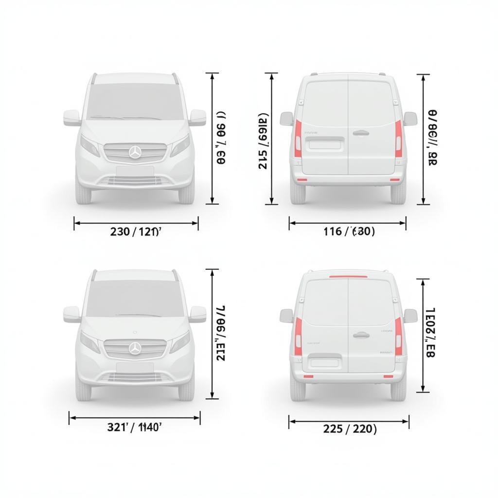 Mercedes Vito Laderaum Maße: Detaillierte Darstellung der Laderaumdimensionen verschiedener Vito-Modelle.