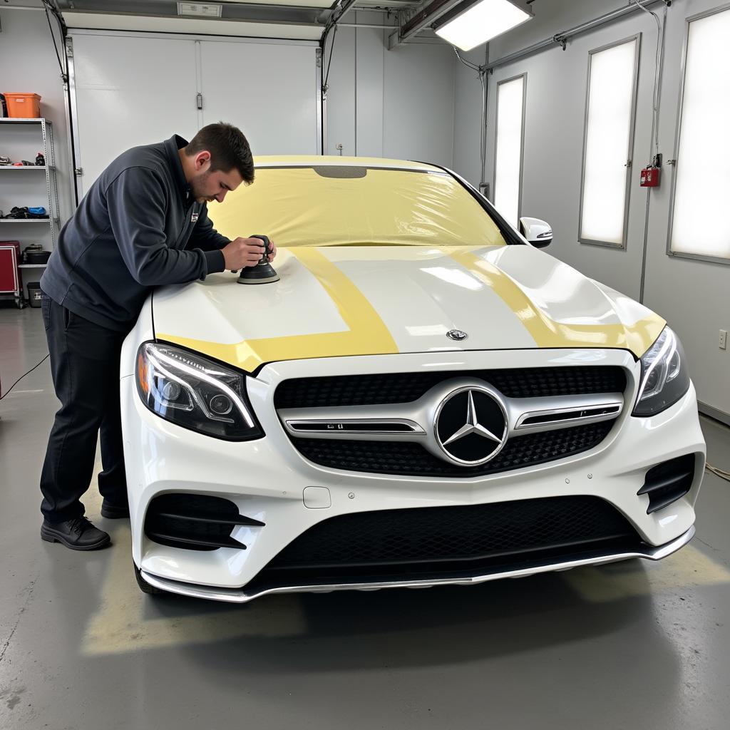 Vorbereitung eines Mercedes für die Lackierung