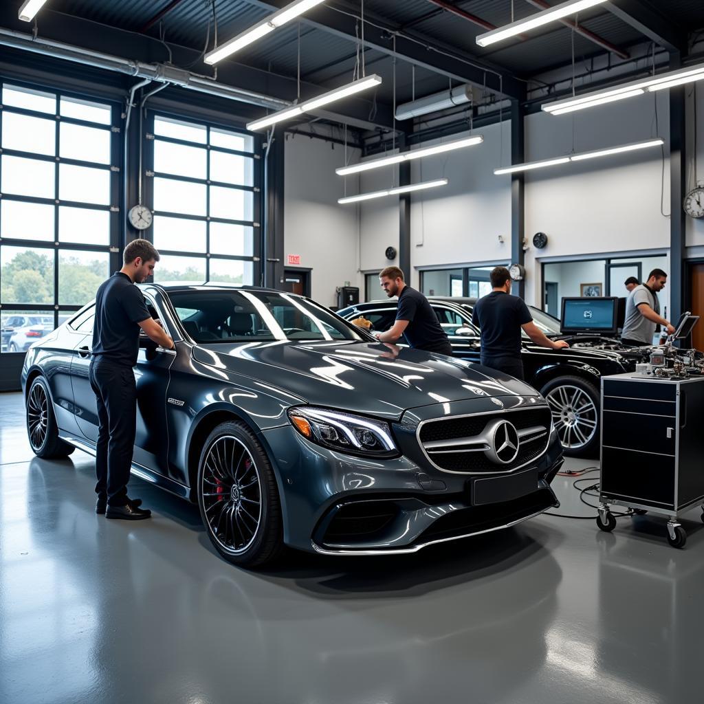 Mercedes Werkstatt Eppingen: Ein Blick in eine moderne Werkstatt mit geschultem Personal und Spezialausrüstung.