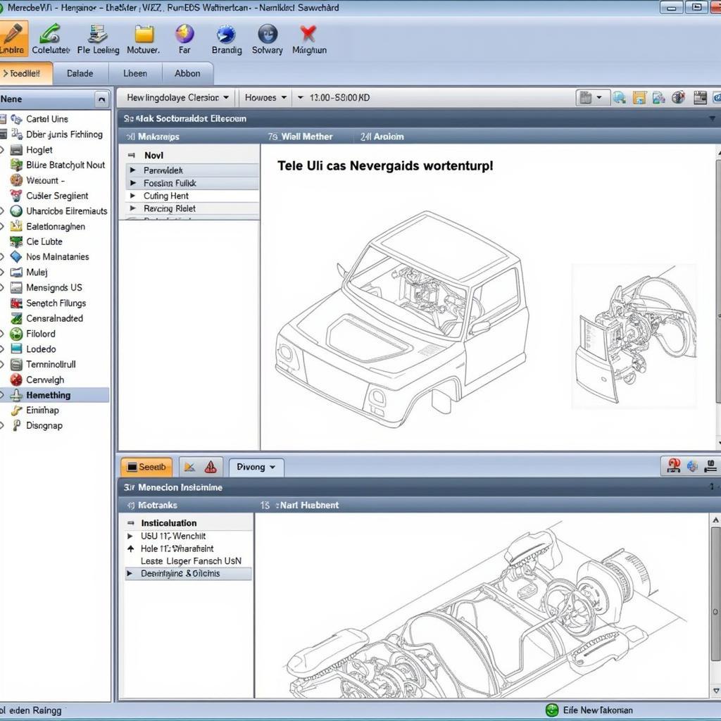 Mercedes WIS Software Deutsch: Ein Screenshot der WIS Softwareoberfläche mit Schaltplänen und Reparaturanleitungen.