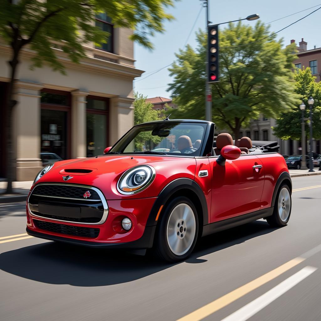 Mini Automatik Cabrio fährt durch die Stadt