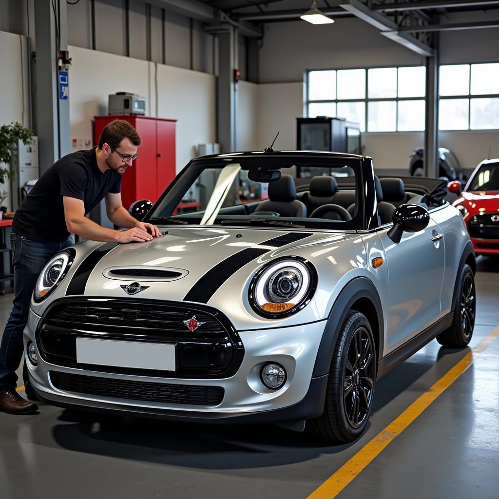 Mini Automatik Cabrio in der Werkstatt