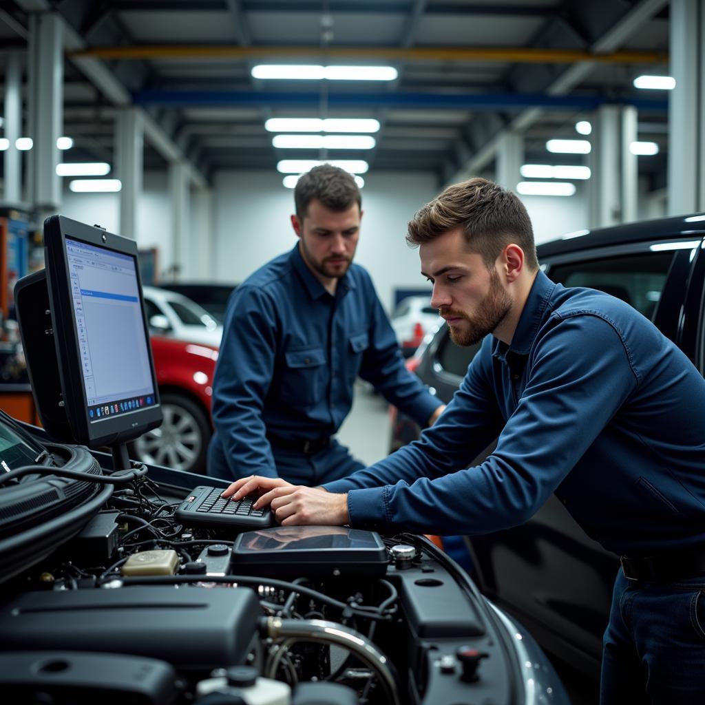 Moderne Diagnosegeräte in einer Autowerkstatt