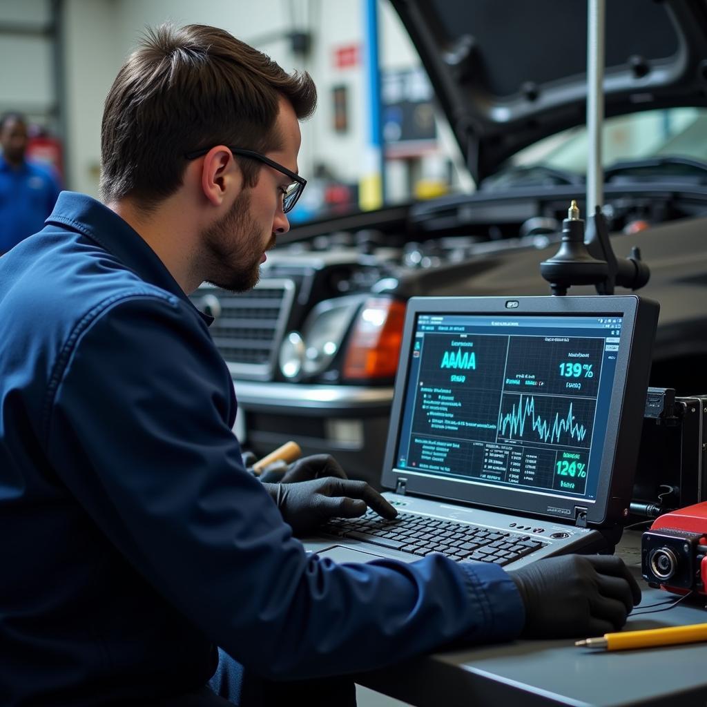 Moderne Diagnosegeräte in einer Autowerkstatt in Weilbach