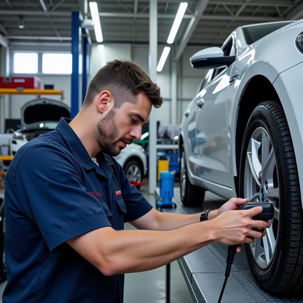 Moderne Kfz-Werkstatt mit Diagnosegeräten