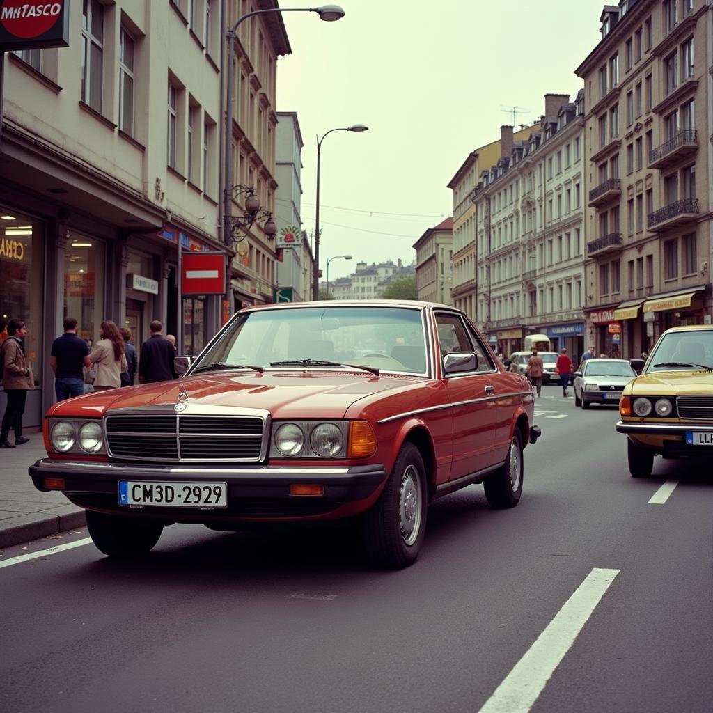 Monaco Franze und sein Auto in den Straßen Münchens der 70er.