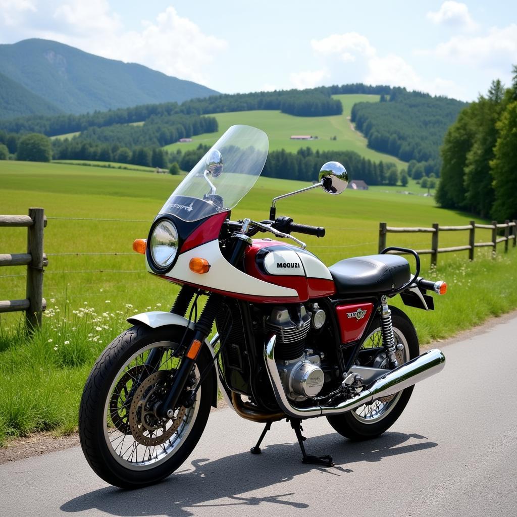 Moto Guzzi V7 in deutscher Landschaft