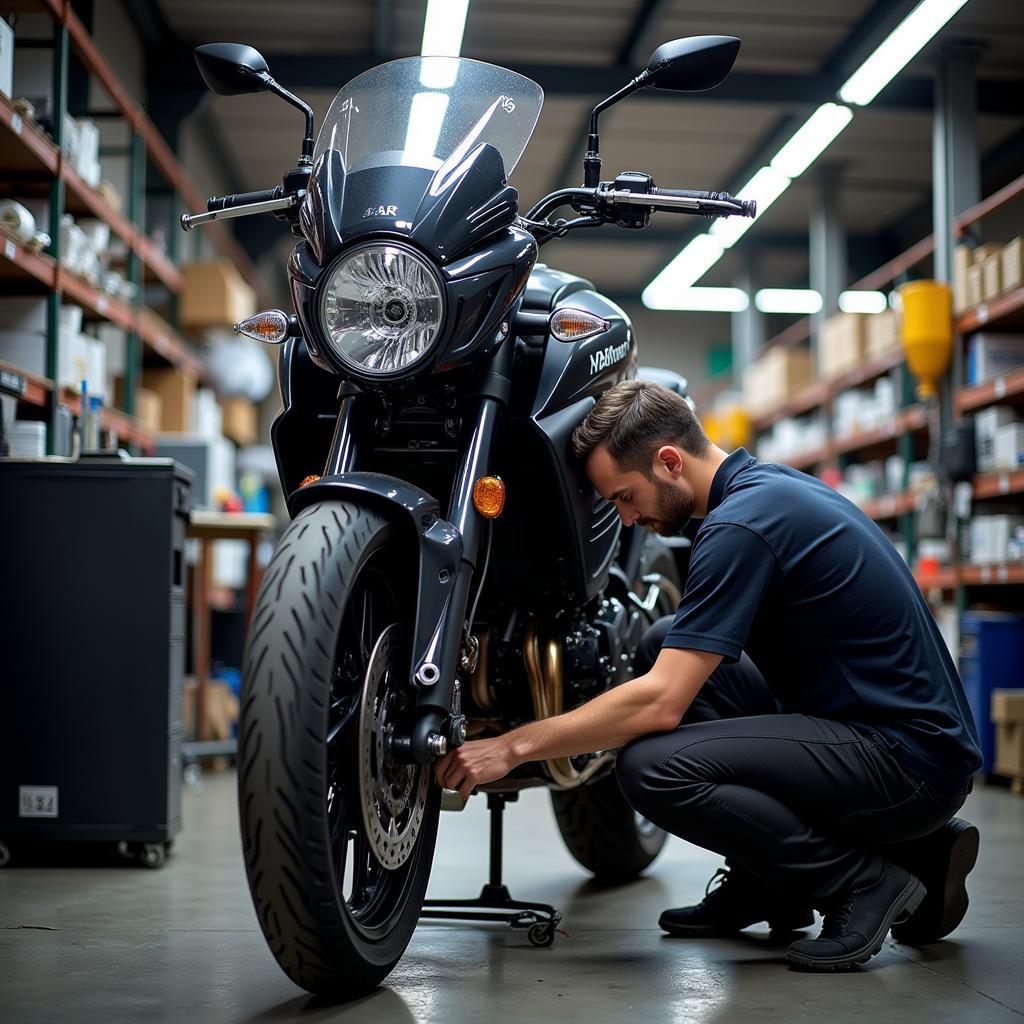 Reparatur eines Motorrad Mammut in der Werkstatt