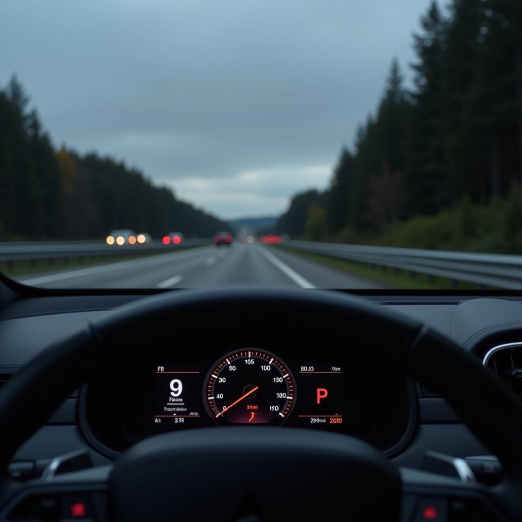 Geschwindigkeitsanzeige im neuen Auto auf der Autobahn