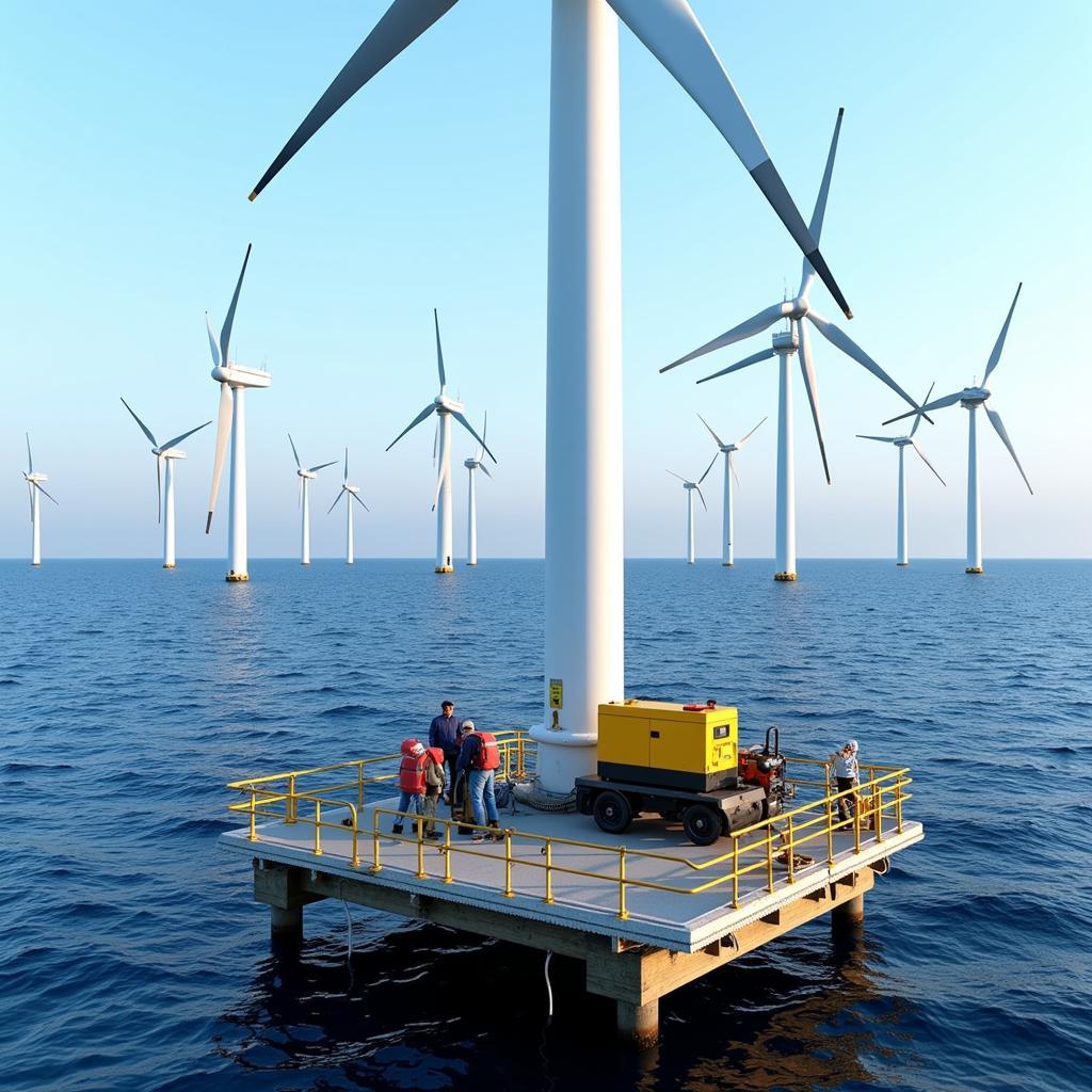 Wartungsplattform in einem Offshore-Windpark mit Dieselgenerator