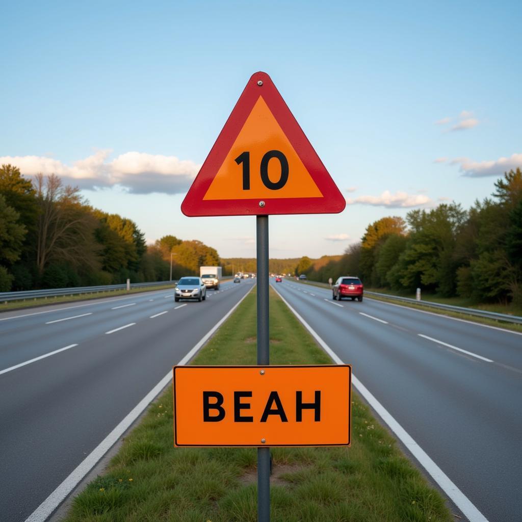 Oranges Schild Baustelle Autobahn