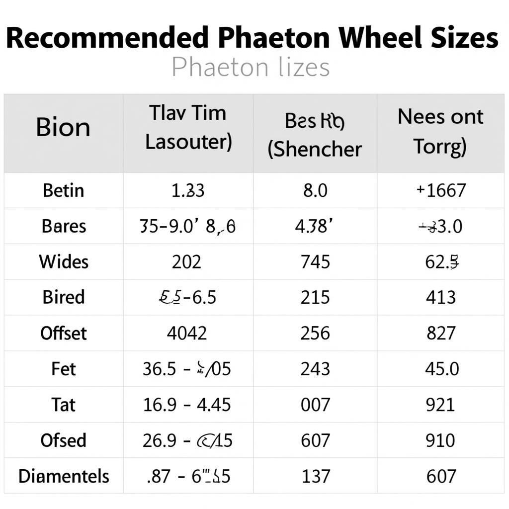 VW Phaeton Felgengrössen Tabelle