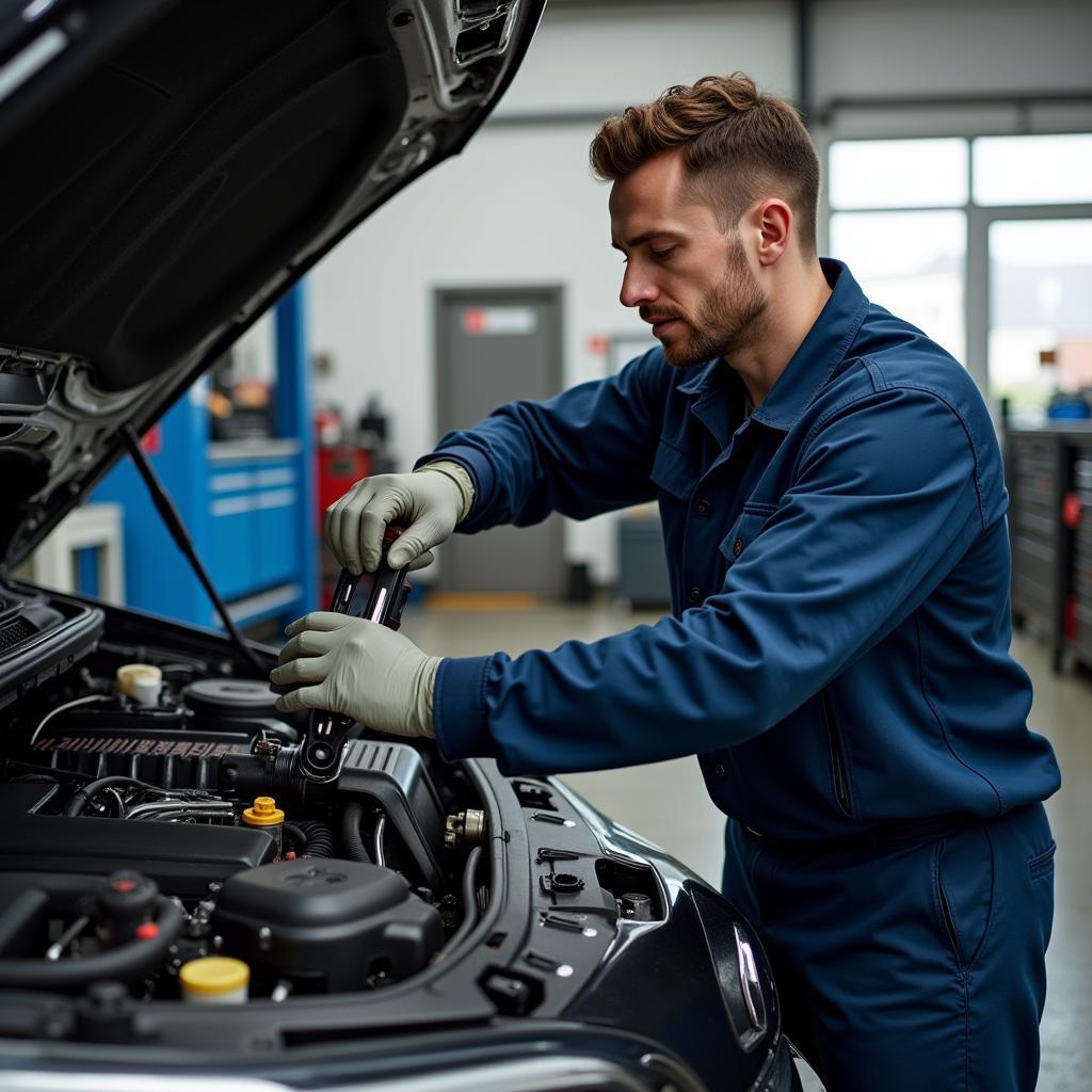 Automechaniker bei der Arbeit in Hof