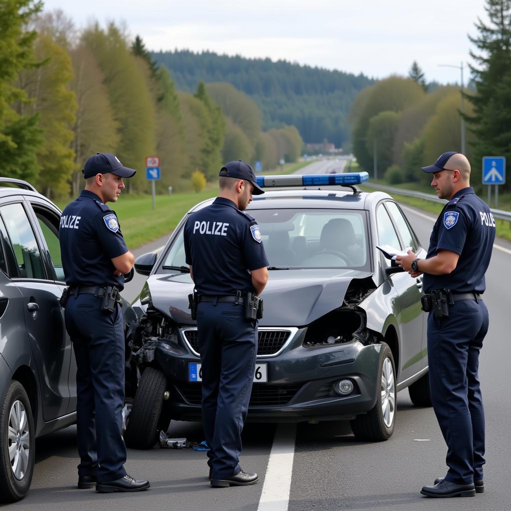 Polizei am Unfallort auf der B9 Speyer