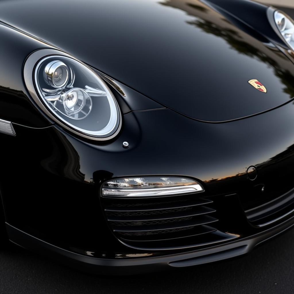 Details eines schwarzen Porsche 911