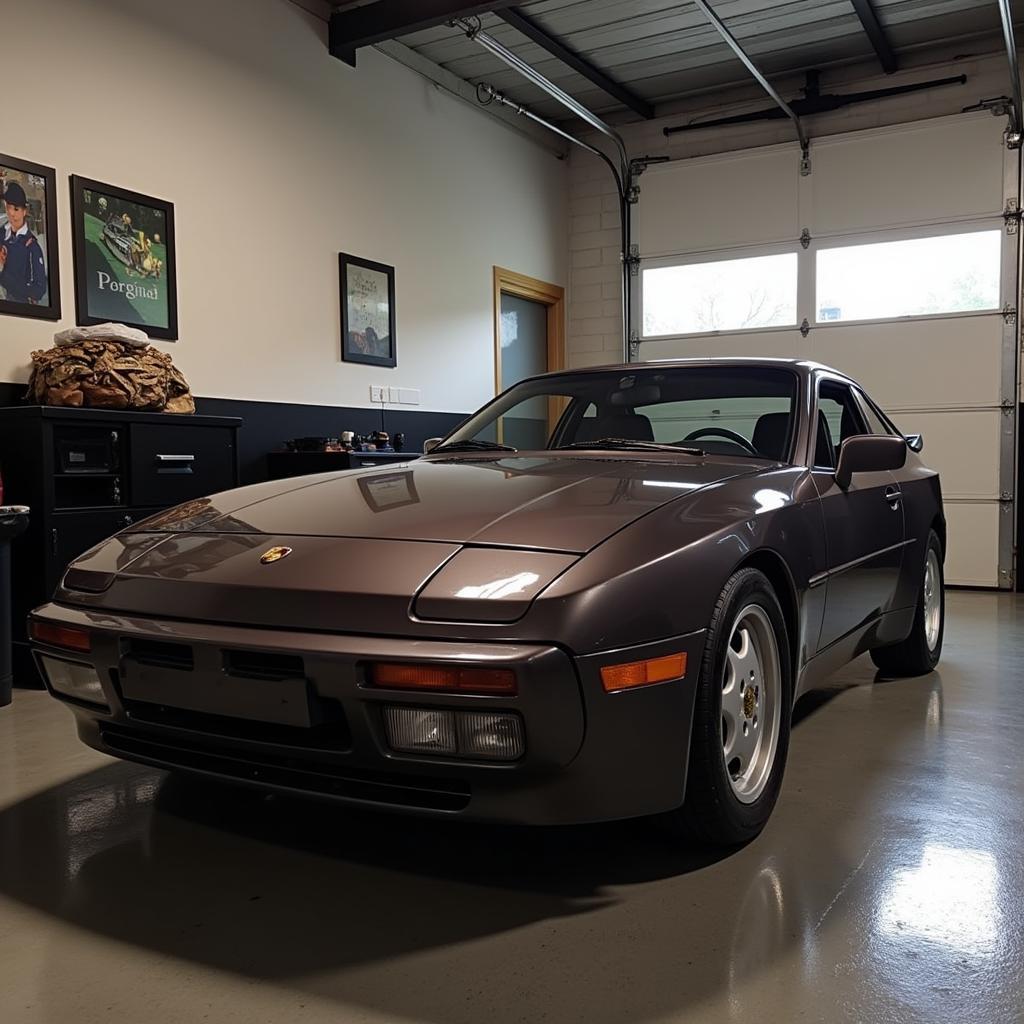 Ein Porsche 944 Turbo als Sammlerstück in einer Garage.