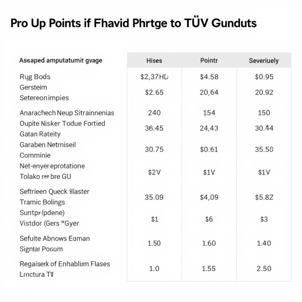 Punktetabelle für abgelaufenen TÜV