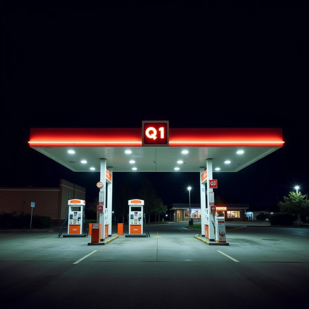 Eine Q1 Tankstelle bei Nacht