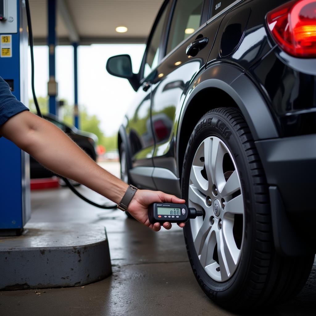 Reifendruck an der Tankstelle prüfen