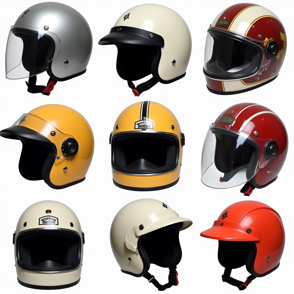 Verschiedene Retro Motorradhelm Modelle der 80er