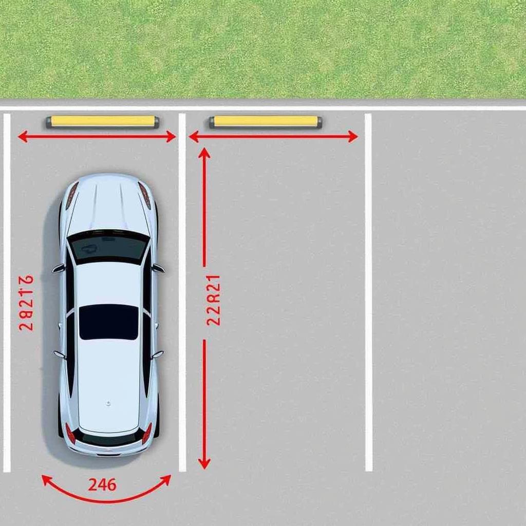 Auto korrekt vor der Parklücke positioniert