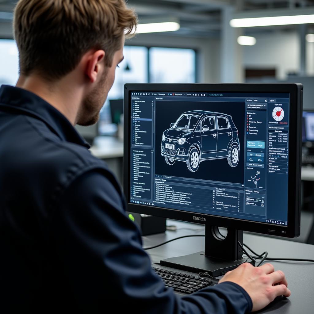 Computergestützte Diagnose an einem Mazda in der Sachsengarage Dresden