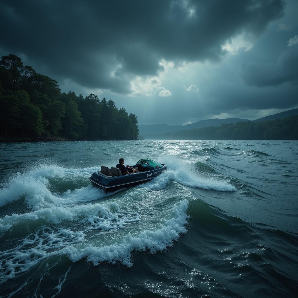 Tretboot in Seenot bei stürmischem Wetter