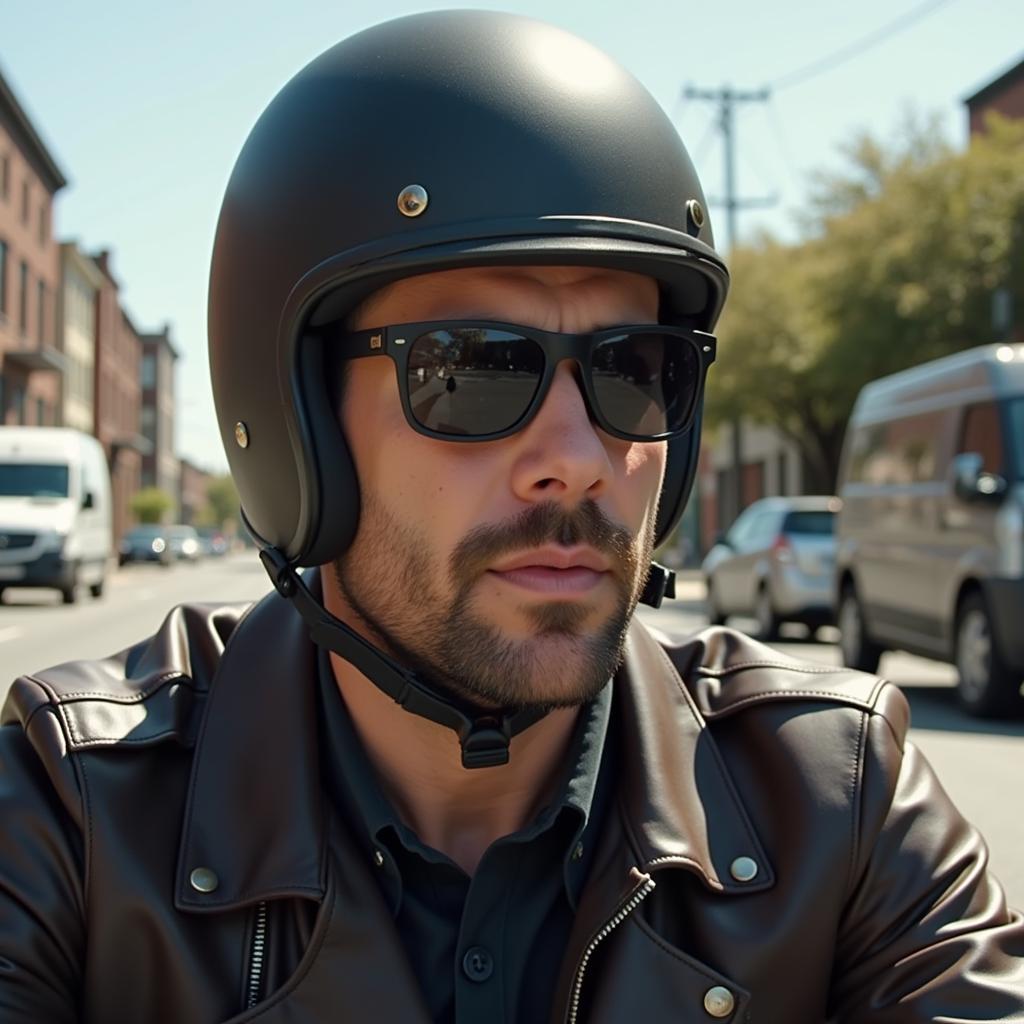 Sonnenbrille Herren Biker auf dem Motorrad