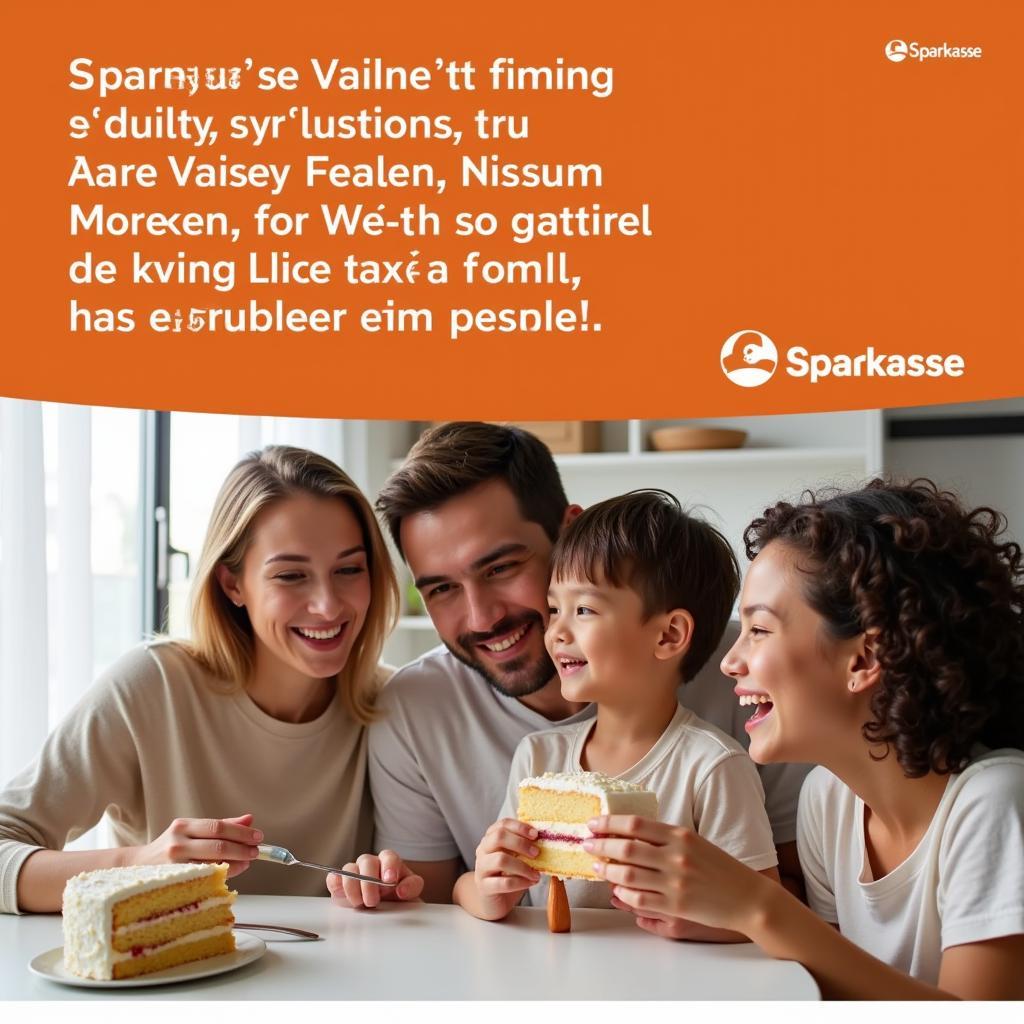 Familie genießt Kuchen in der Sparkassenwerbung