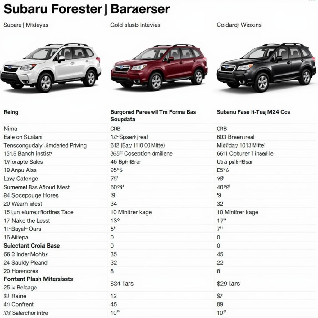 Vergleich verschiedener Subaru Forester Modelle