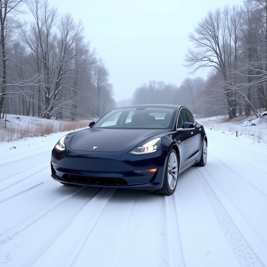 Tesla Model 3 mit Allradantrieb im Winter