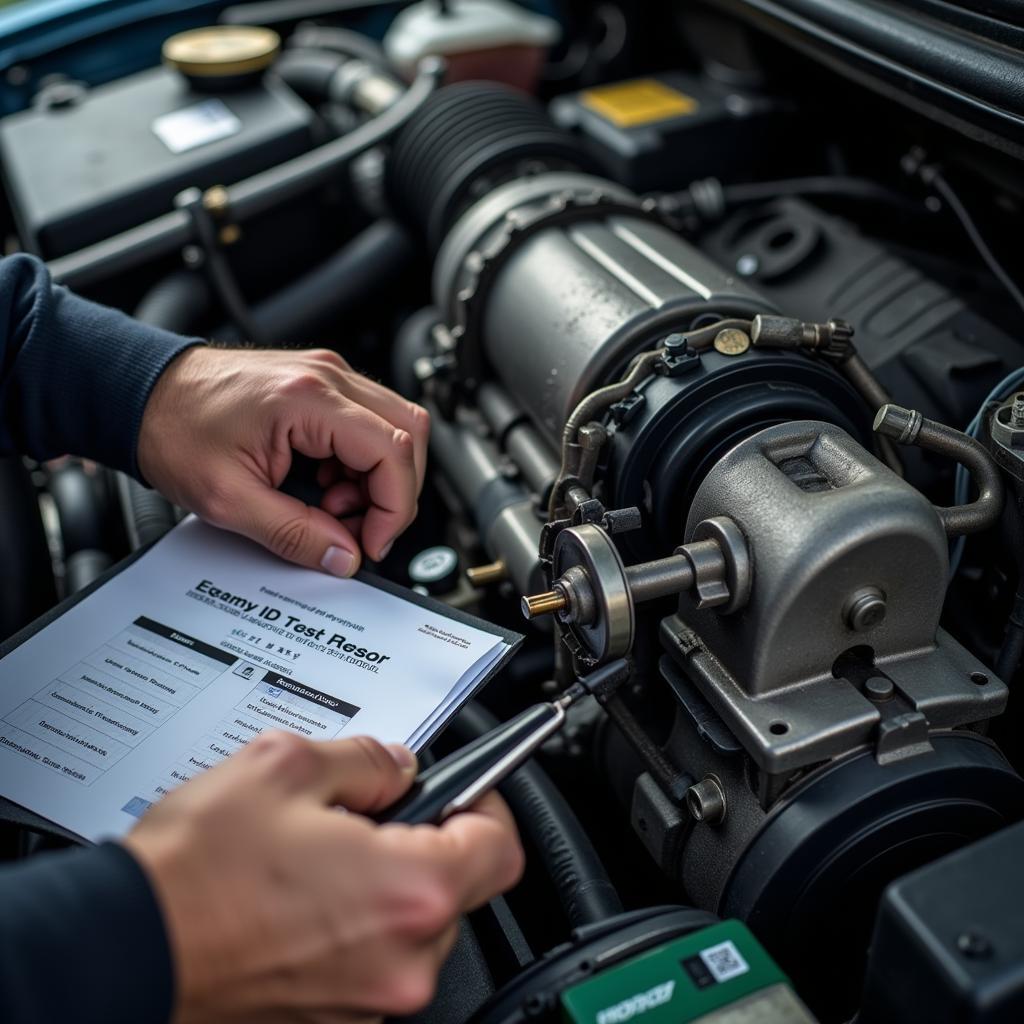 Reparatur eines Fahrzeugs nach der Diagnose mit Test ID 7.