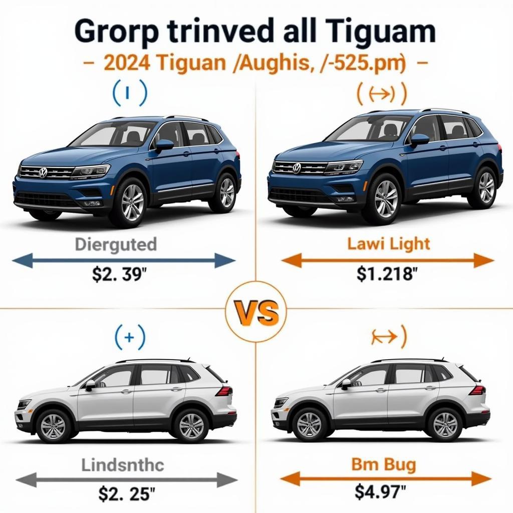 Vergleich der Abmessungen Tiguan 2024 und Vorgänger