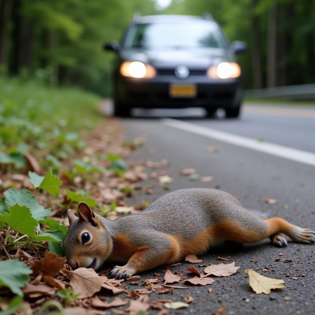 Totes Eichhörnchen im Straßenverkehr