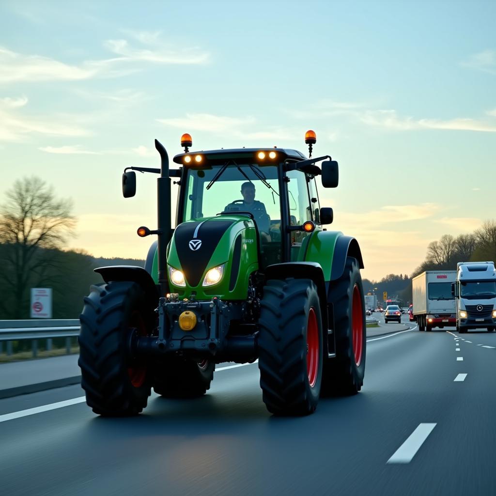 Traktor auf der Autobahn