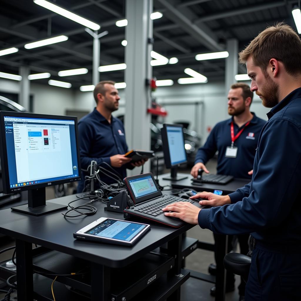 Moderne Diagnosegeräte in einer tschechischen Autowerkstatt