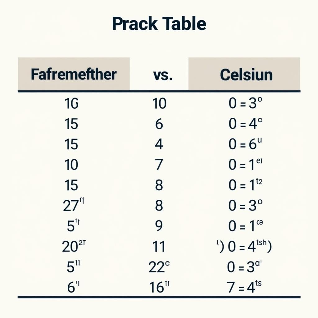 Umrechnungstabelle Fahrenheit-Celsius