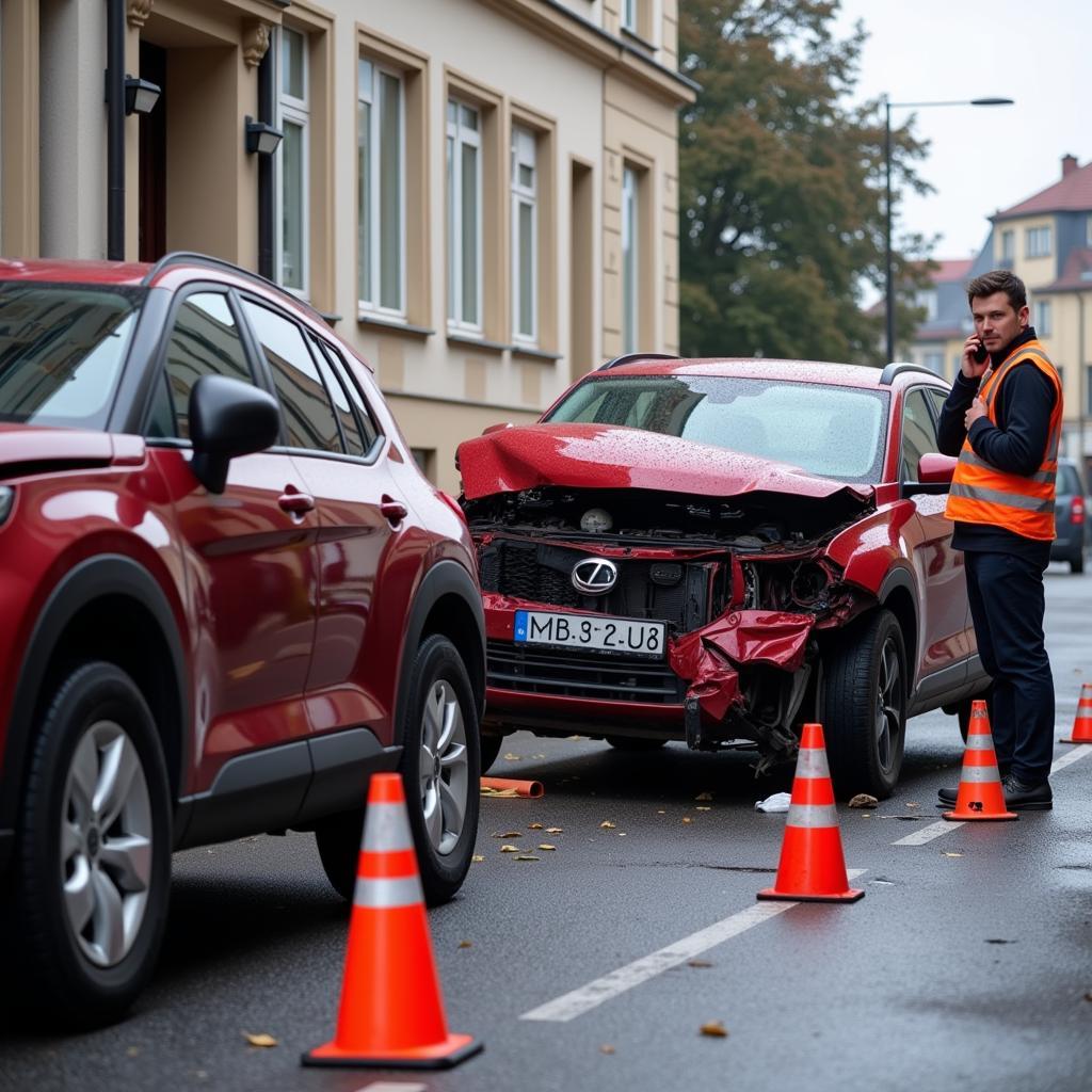 Sicherung der Unfallstelle nach einem Unfall in Warstein