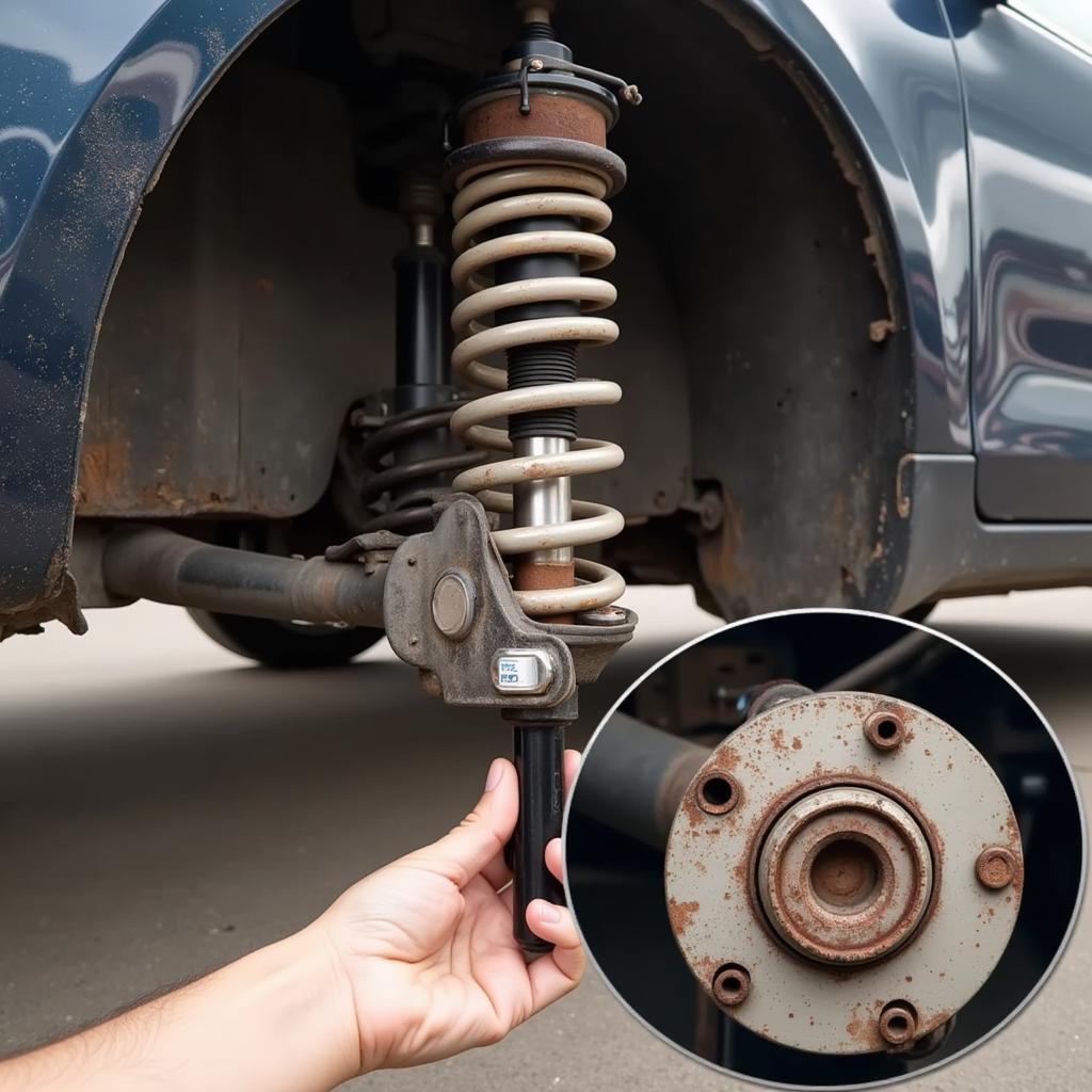 Verschlissene Stoßdämpfer am Auto