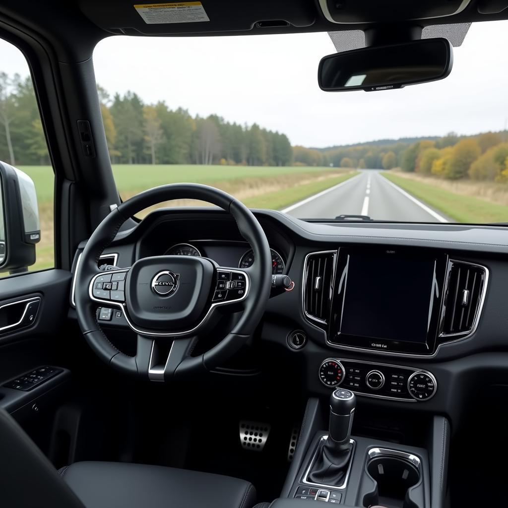 Das moderne Armaturenbrett eines Volvo FH mit integriertem Infotainmentsystem.