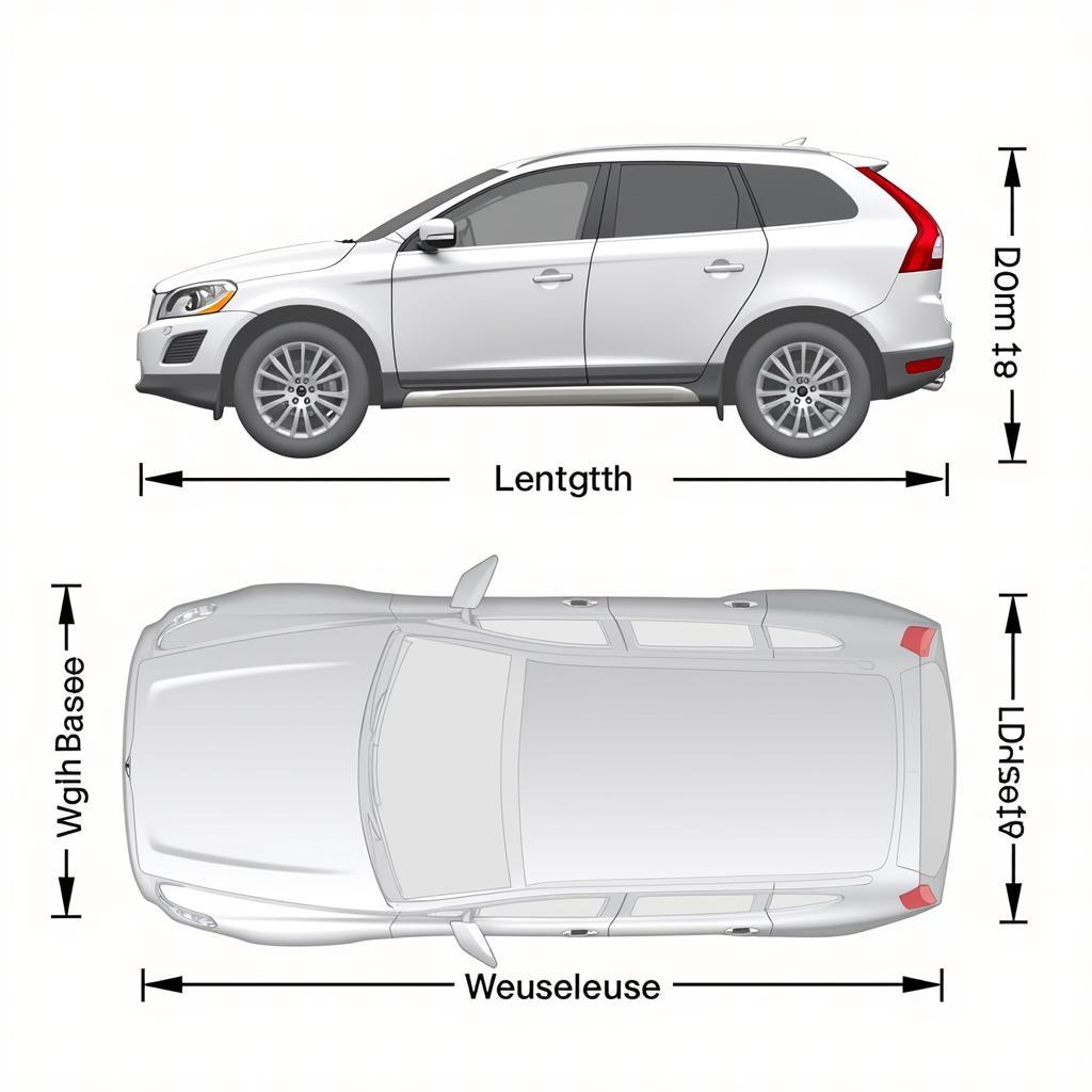 Abbildung der Abmessungen eines Volvo XC60